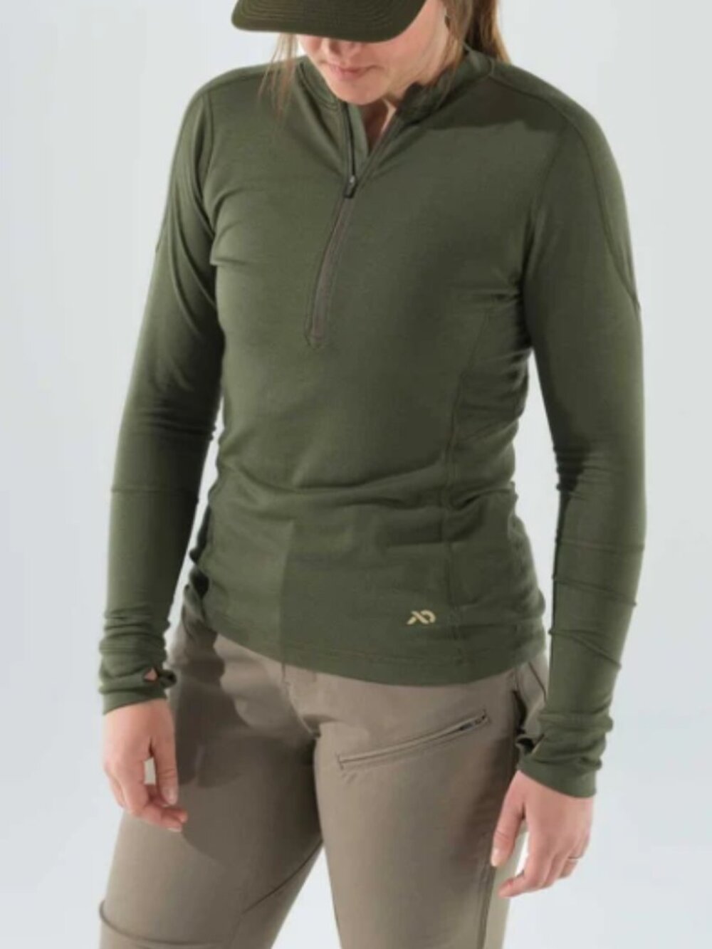 First Lite Women's Wick Quarter Zip Merino Wool Ultralight 150 Conifer Green